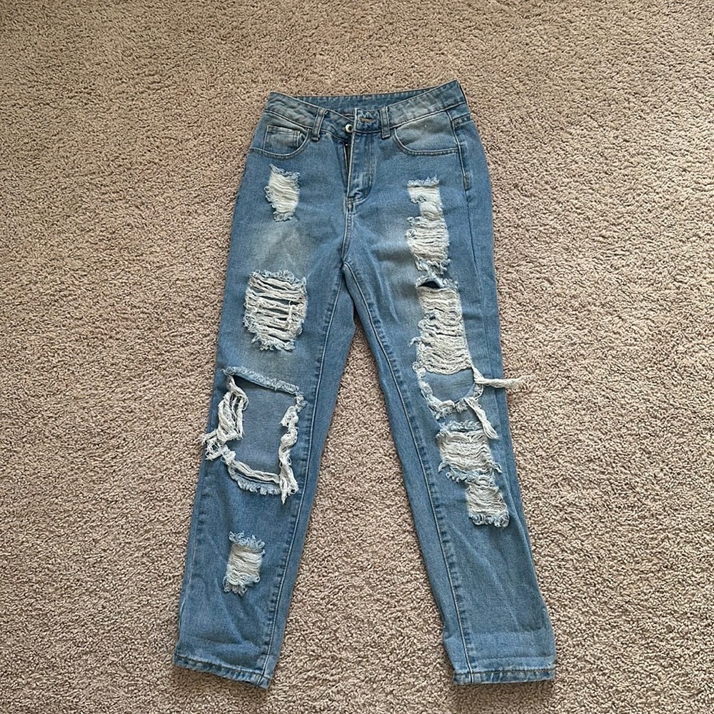 Shein blue denim ripped Jeans